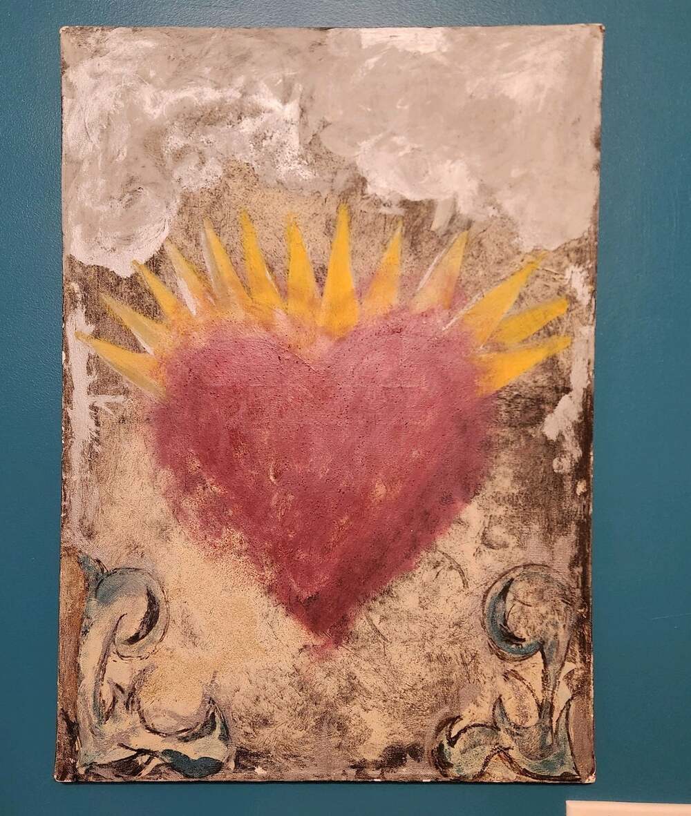 Handpainted Original Sacred Heart Folk Art Large Painting On Canvas